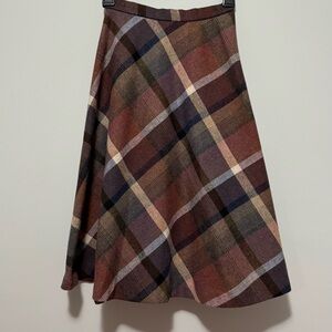 Vintage Frankly Speaking Brown Tan Navy Plaid Wool Skirt